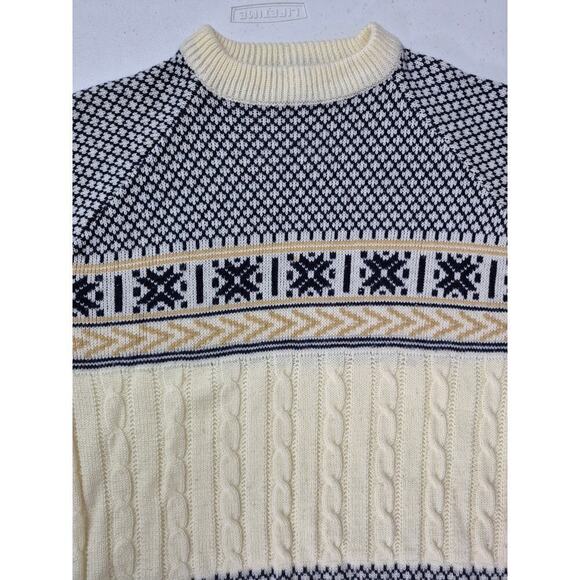 60s JC Penny Classic Styling Sweater The Mens Shop Cream/Blue/Tan Men L Acrylic - Picture 7 of 10